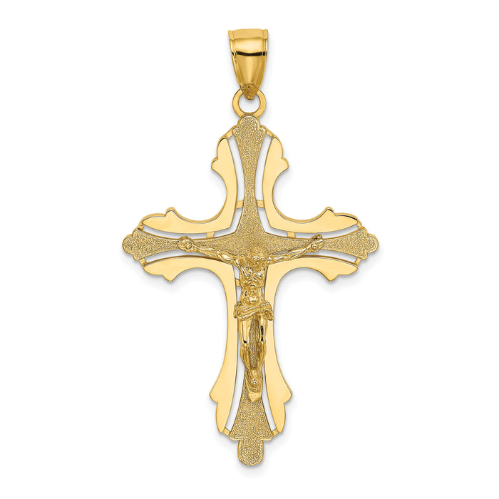 14K Textured Cut-Out Crucifix W/Budded Tips Charm-K8441