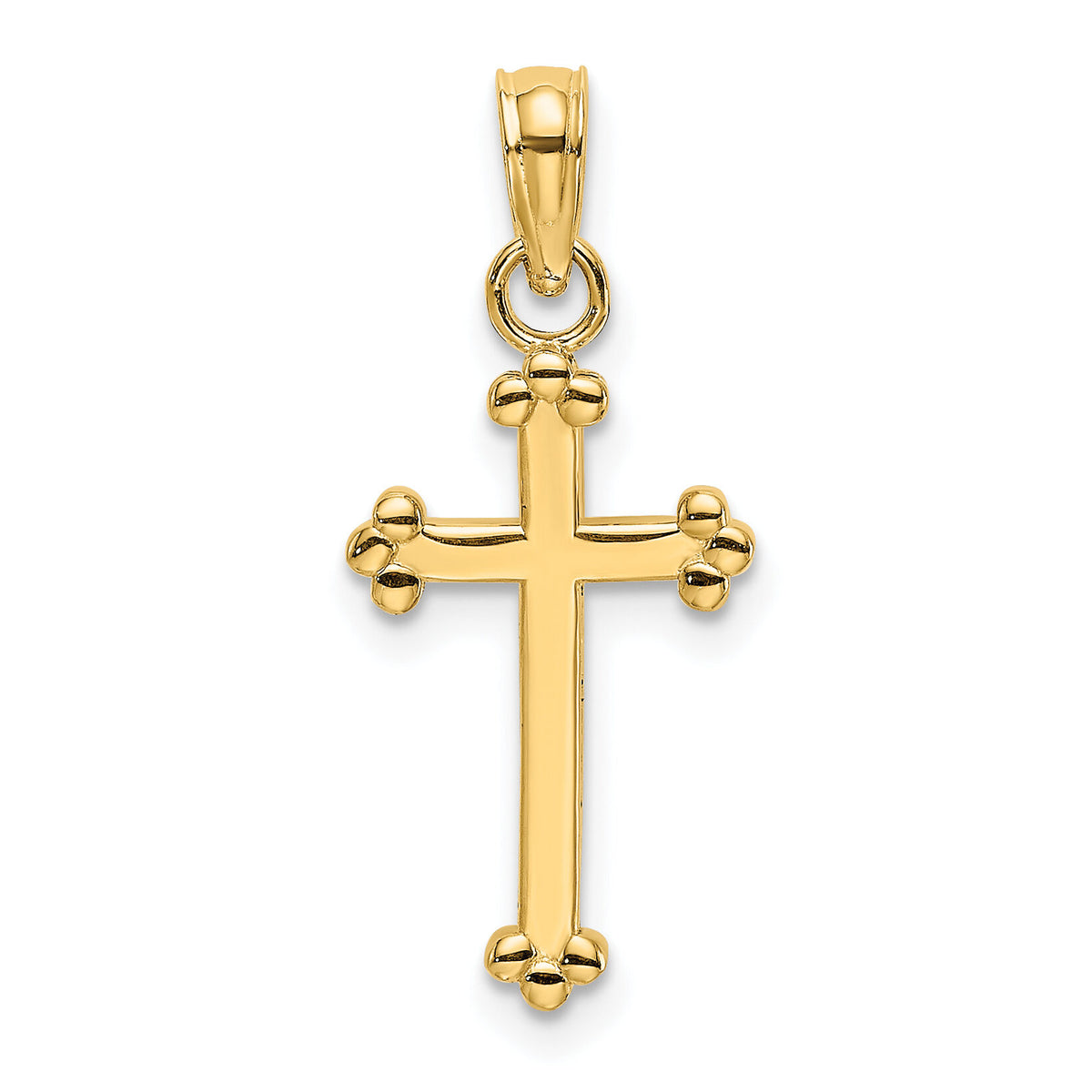14K Polished Beaded Cross-K8442