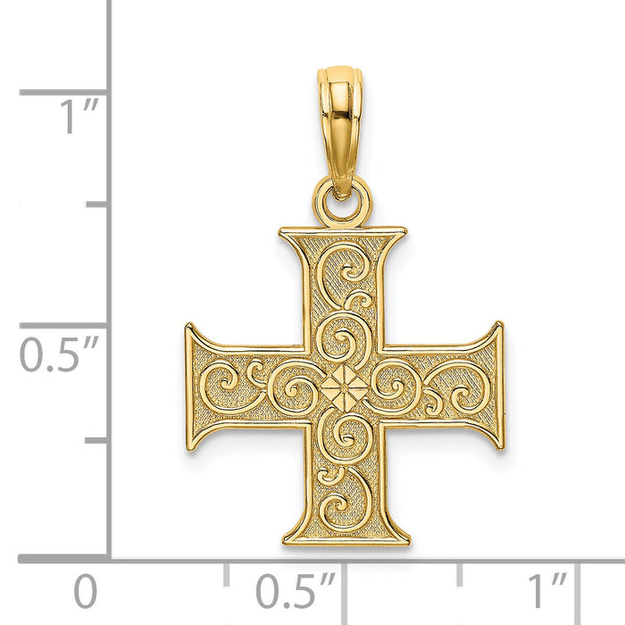 14K Greek Cross With Swirl Design Charm-K8444