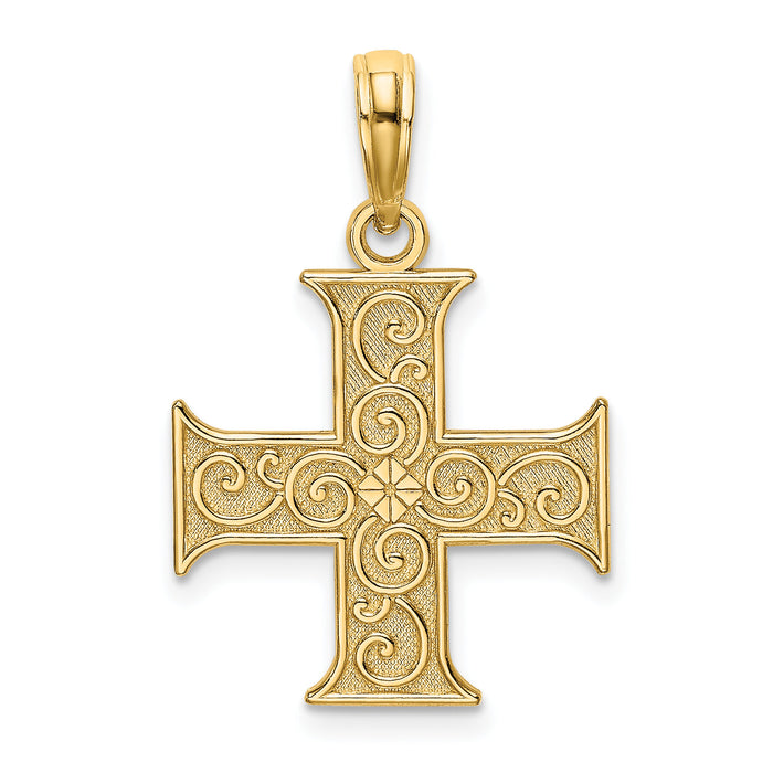 14K Greek Cross With Swirl Design Charm-K8444