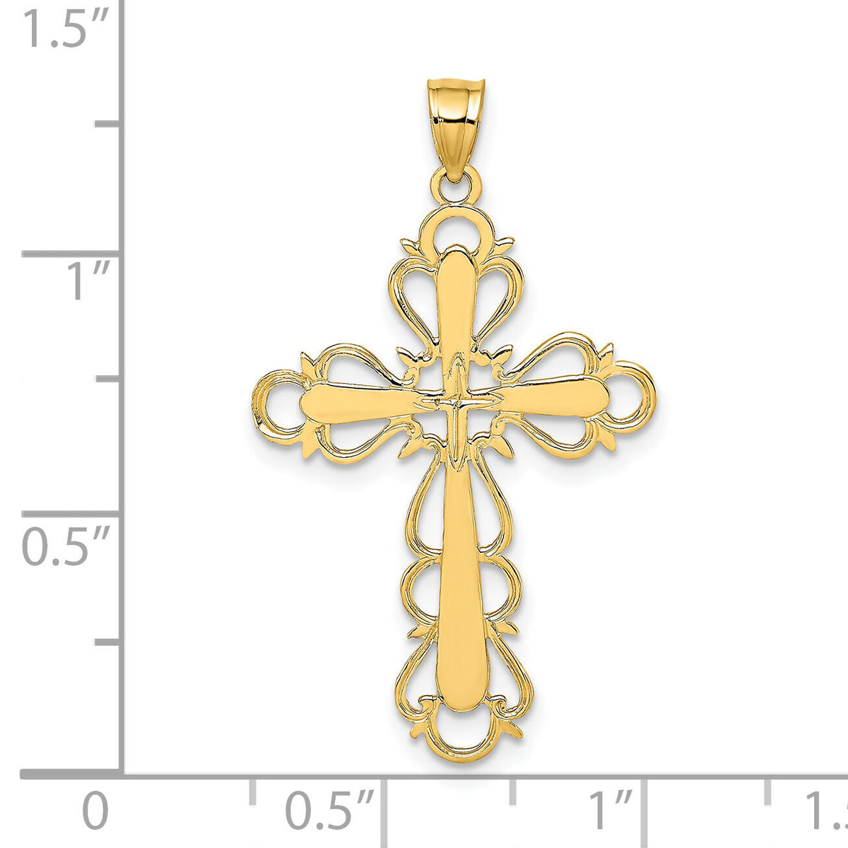 14K Polished Lace Trim Cross Charm-K8446