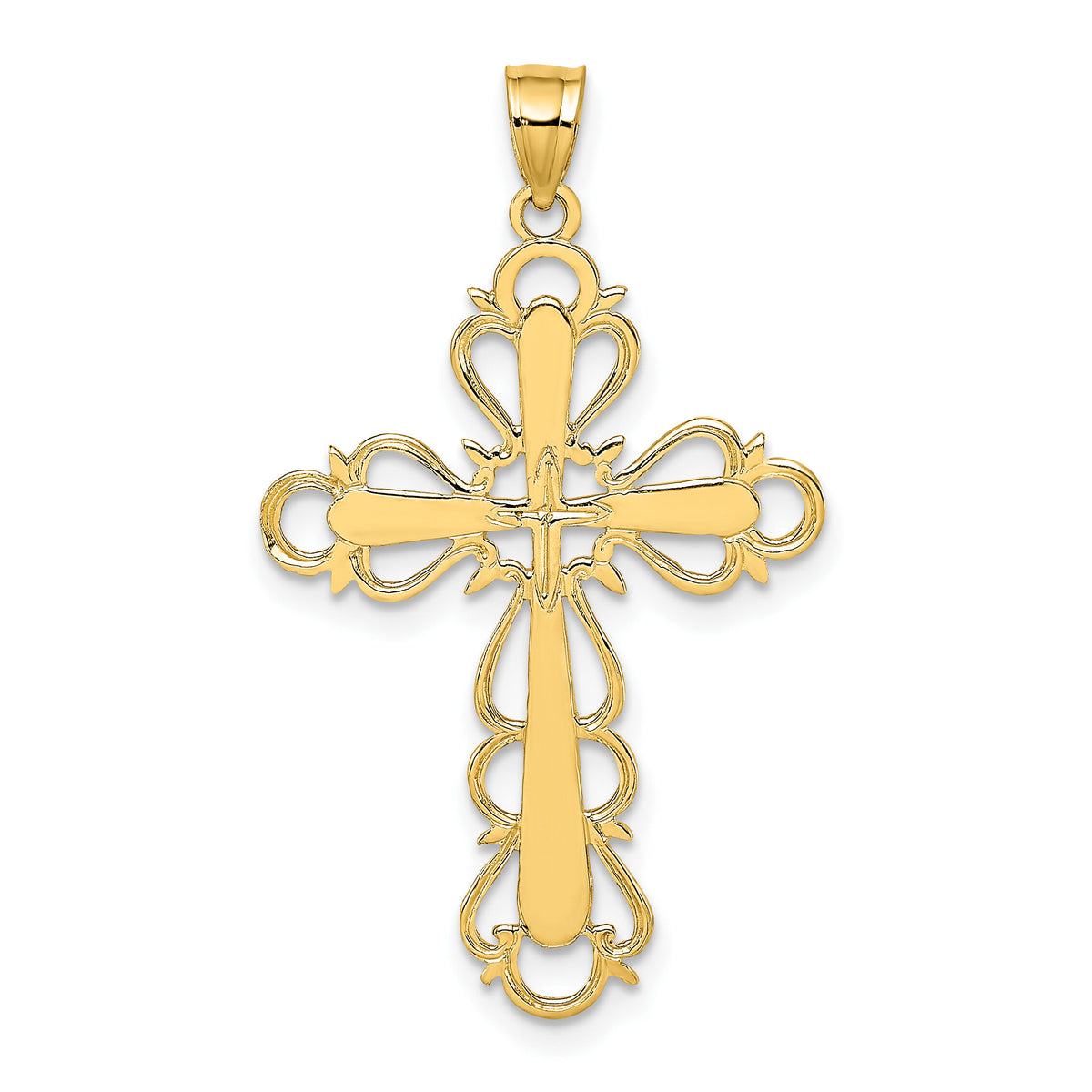 14K Polished Lace Trim Cross Charm-K8446