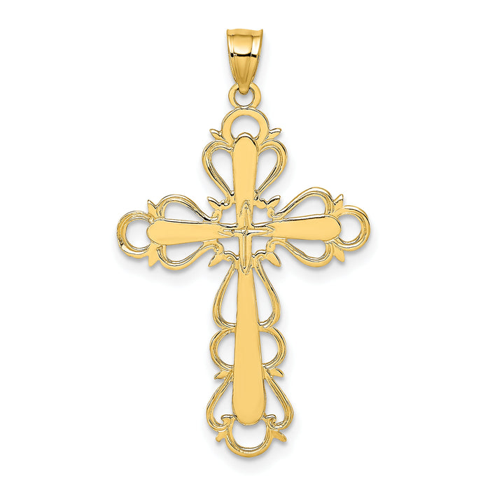 14K Polished Lace Trim Cross Charm-K8446