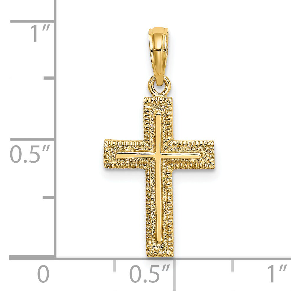 14K Cross w/ Textured Border Design Charm-K8450