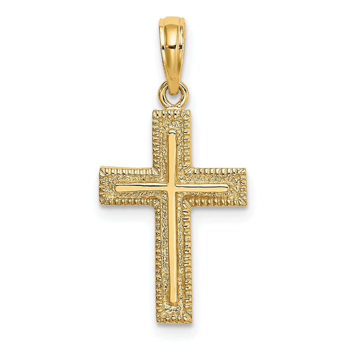 14K Cross w/ Textured Border Design Charm-K8450