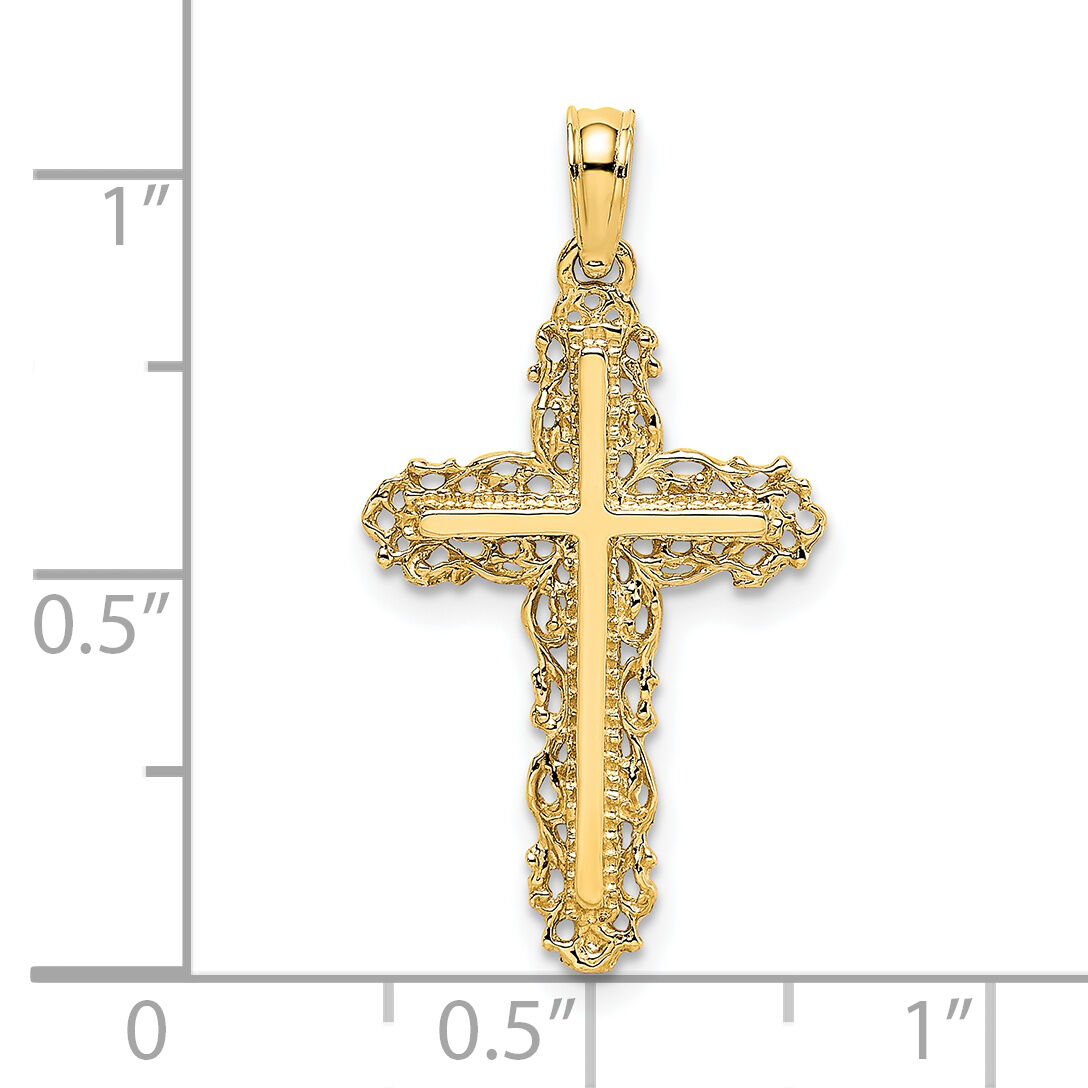 14K Cross w/ Filigree Lace Trim Charm-K8454