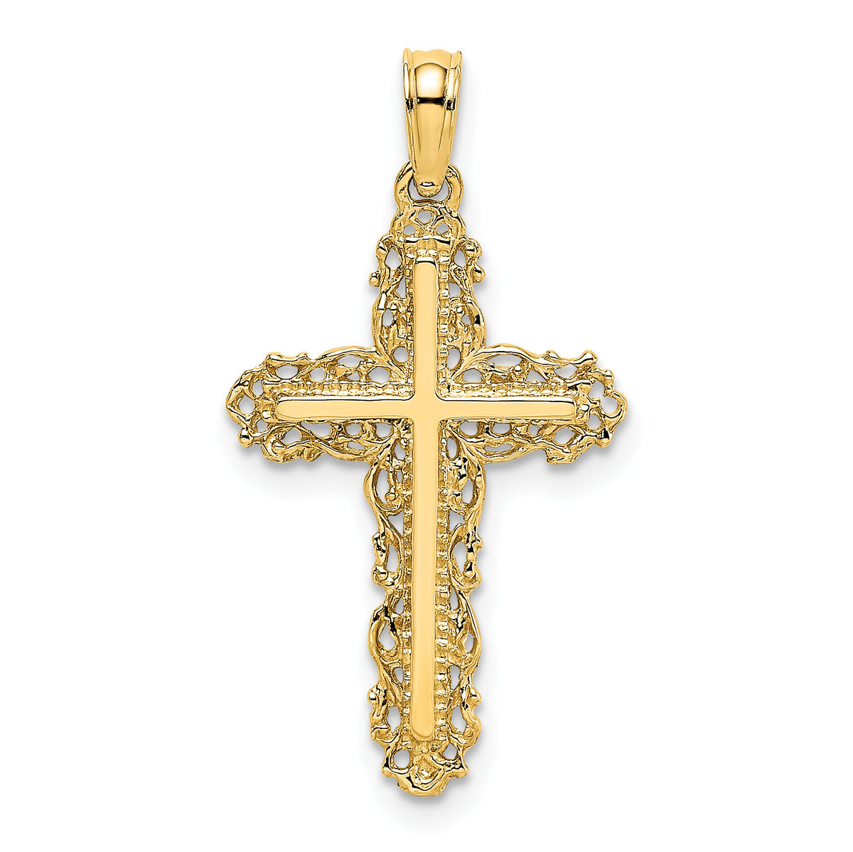 14K Cross w/ Filigree Lace Trim Charm-K8454