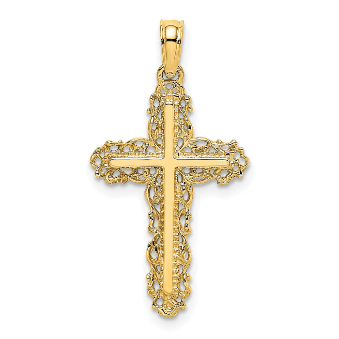 14K Cross w/ Filigree Lace Trim Charm-K8454