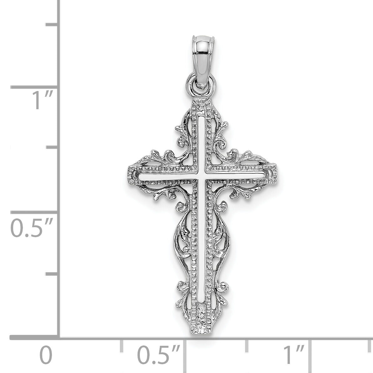 14K White Gold Cross w/ Lace Trim Charm-K8457W