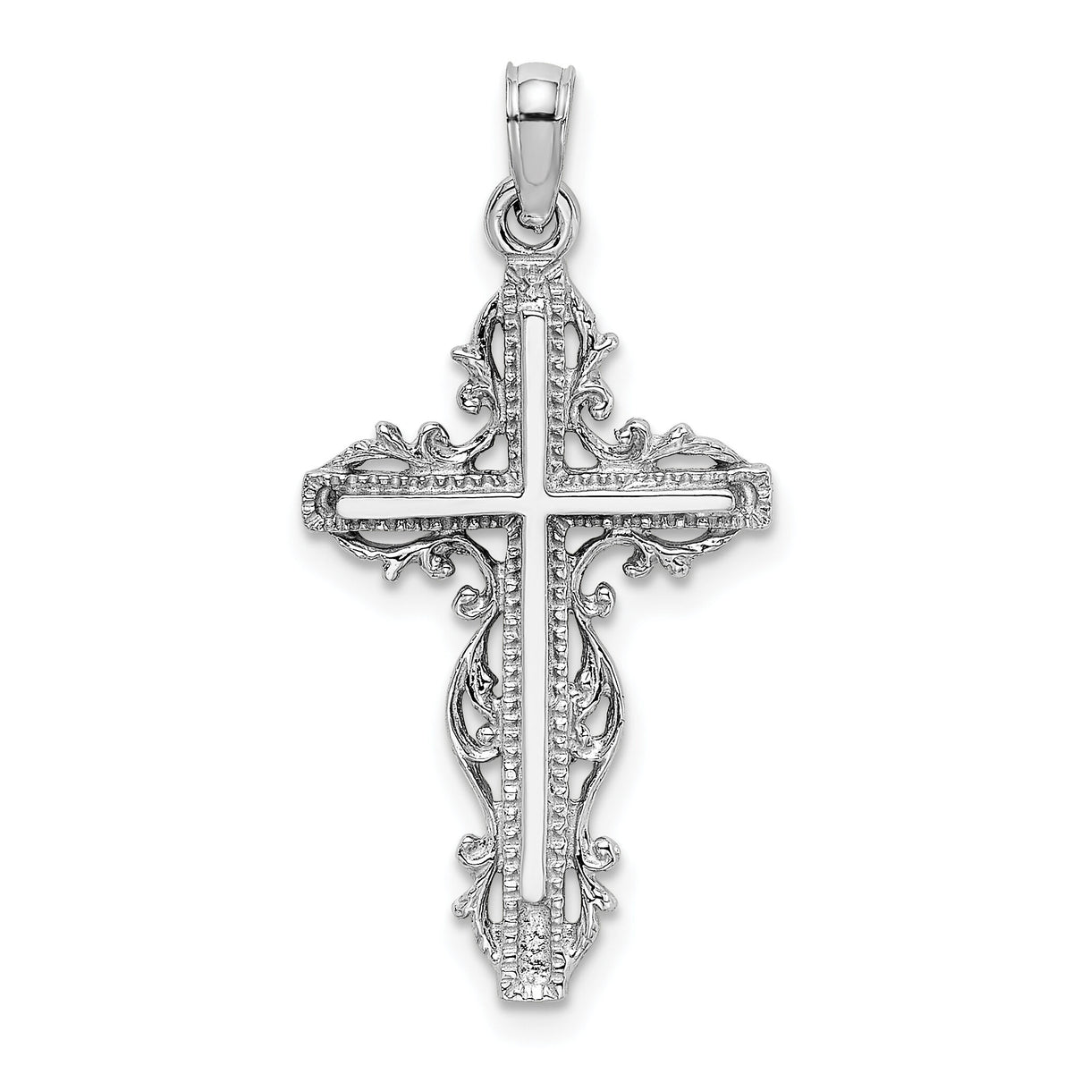 14K White Gold Cross w/ Lace Trim Charm-K8457W