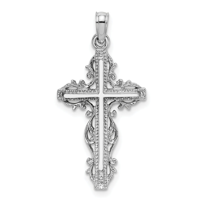 14K White Gold Cross w/ Lace Trim Charm-K8457W