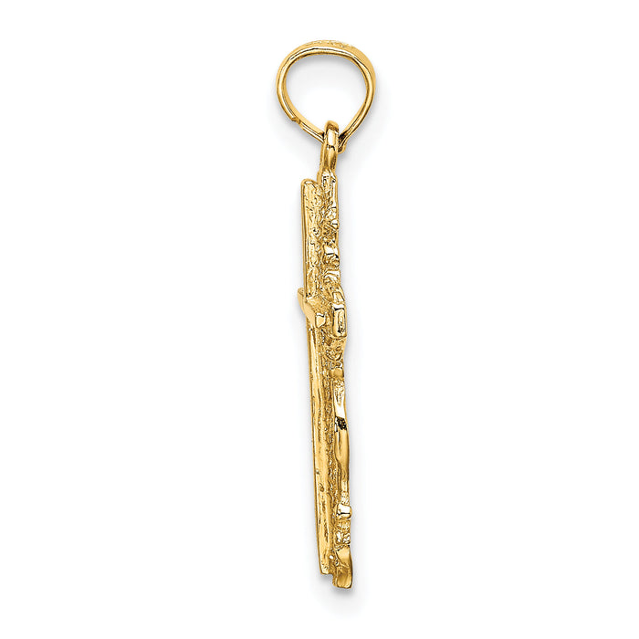 14K Stick Cross w/ Lace Trim Charm-K8458