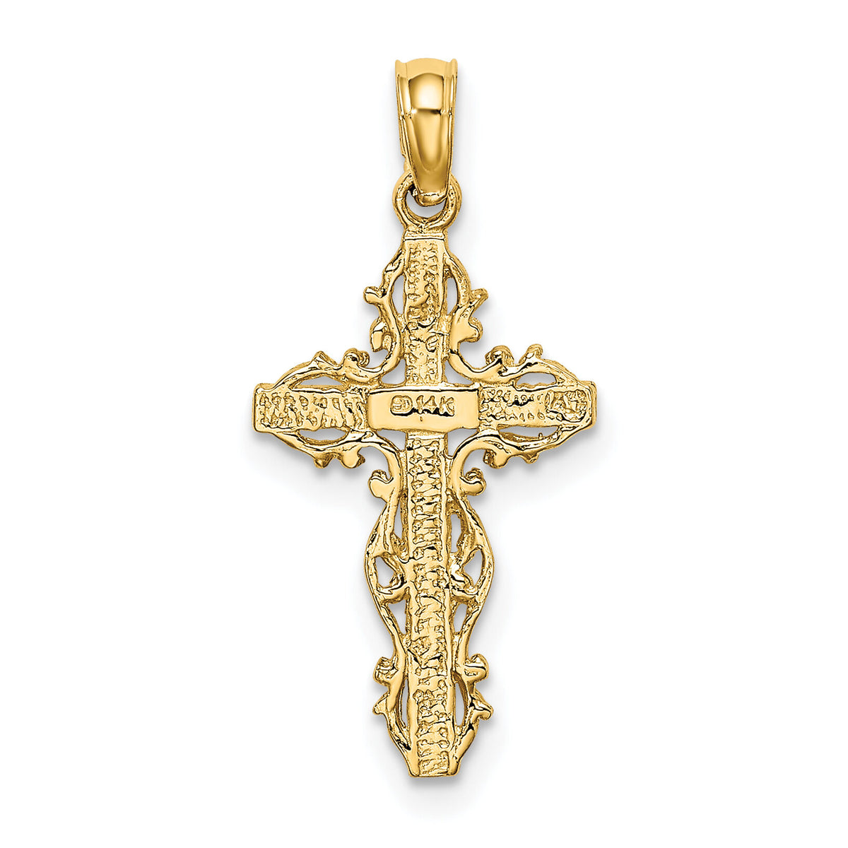 14K Stick Cross w/ Lace Trim Charm-K8458