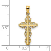 14K Stick Cross w/ Lace Trim Charm-K8458