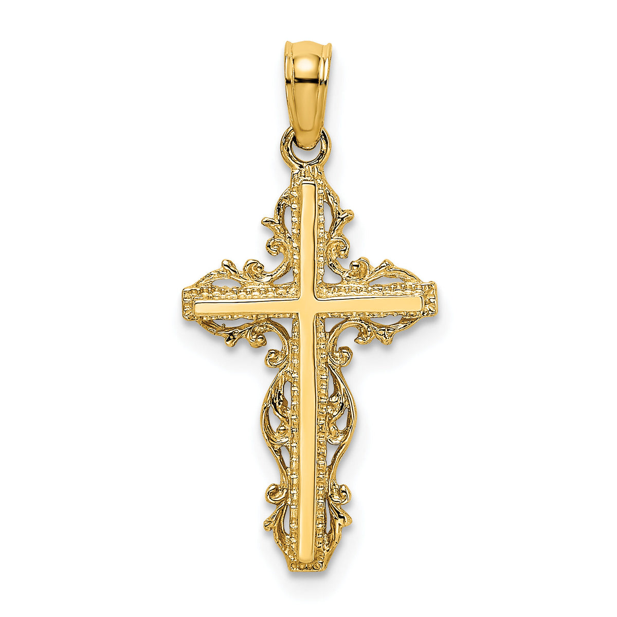 14K Stick Cross w/ Lace Trim Charm-K8458