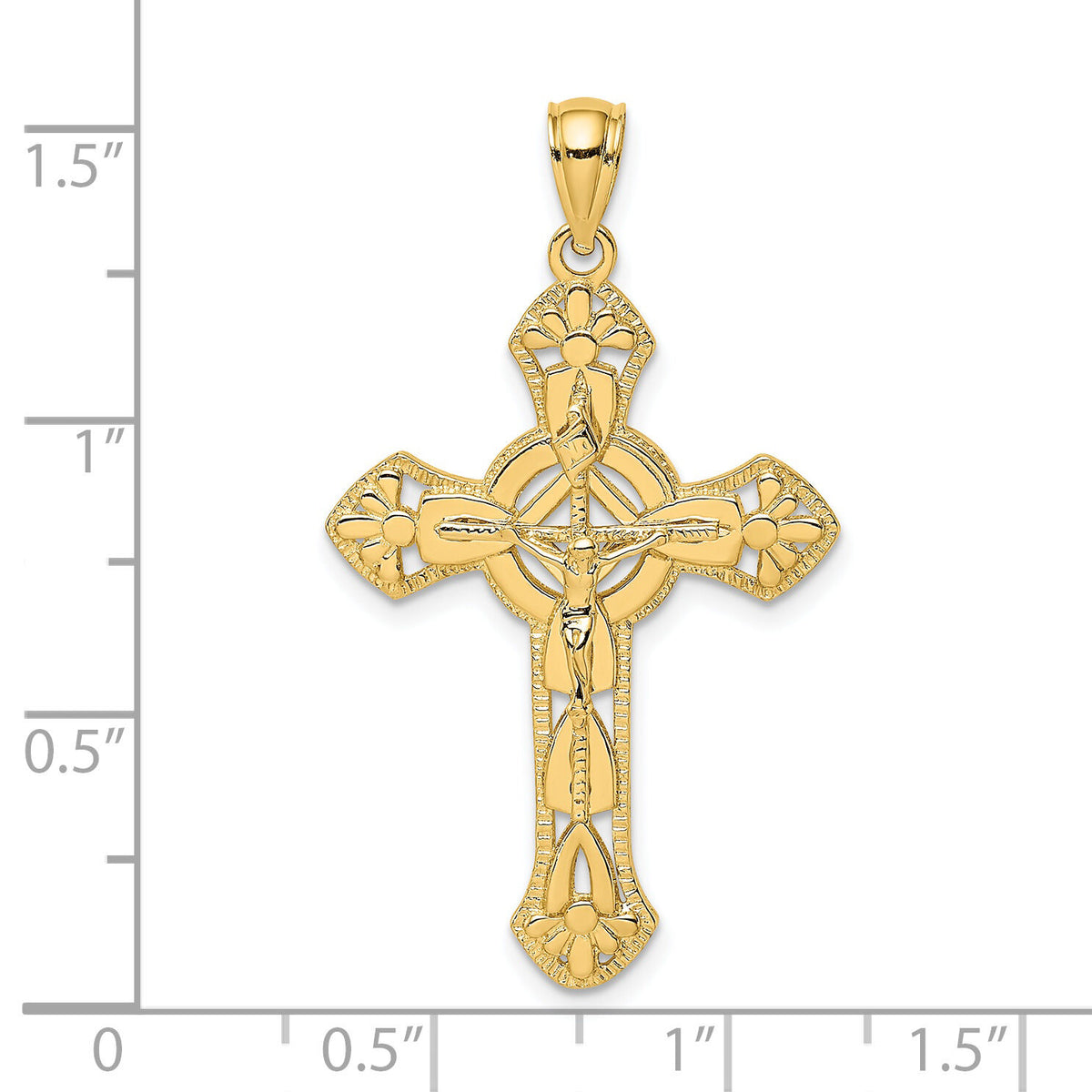 14K Textured Crucifix W/ Arrow Charm-K8468