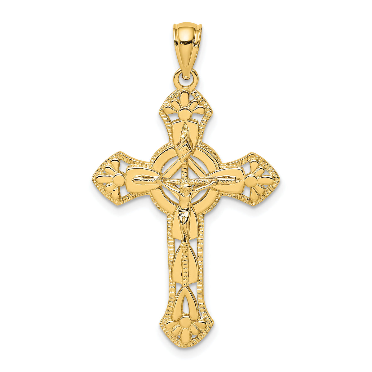 14K Textured Crucifix W/ Arrow Charm-K8468