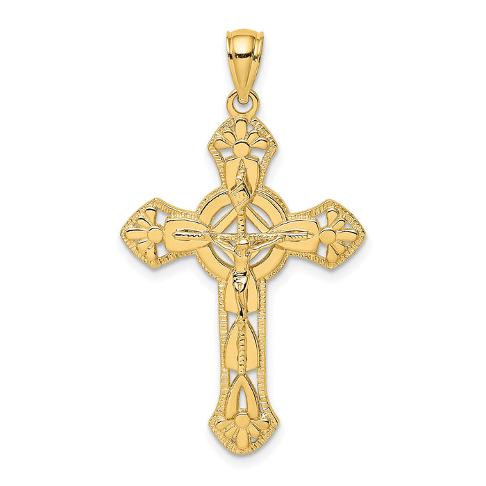 14K Textured Crucifix W/ Arrow Charm-K8468