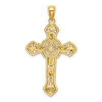 14K Cut-Out Floral Cross Pendant-K8473