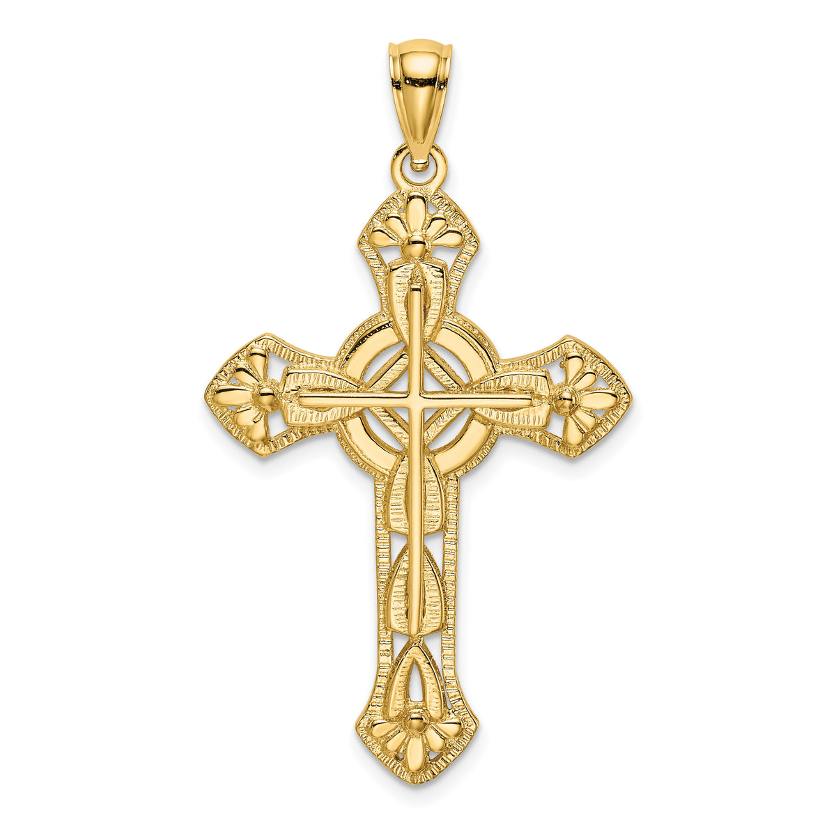 14K Cut-Out Floral Cross Pendant-K8473