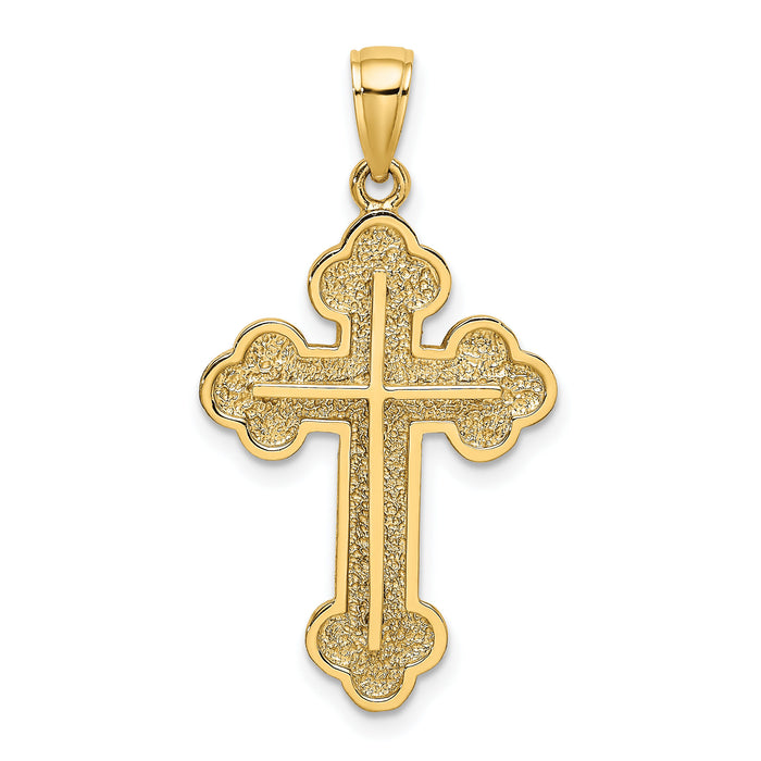 14K Textured Budded Cross Charm-K8476