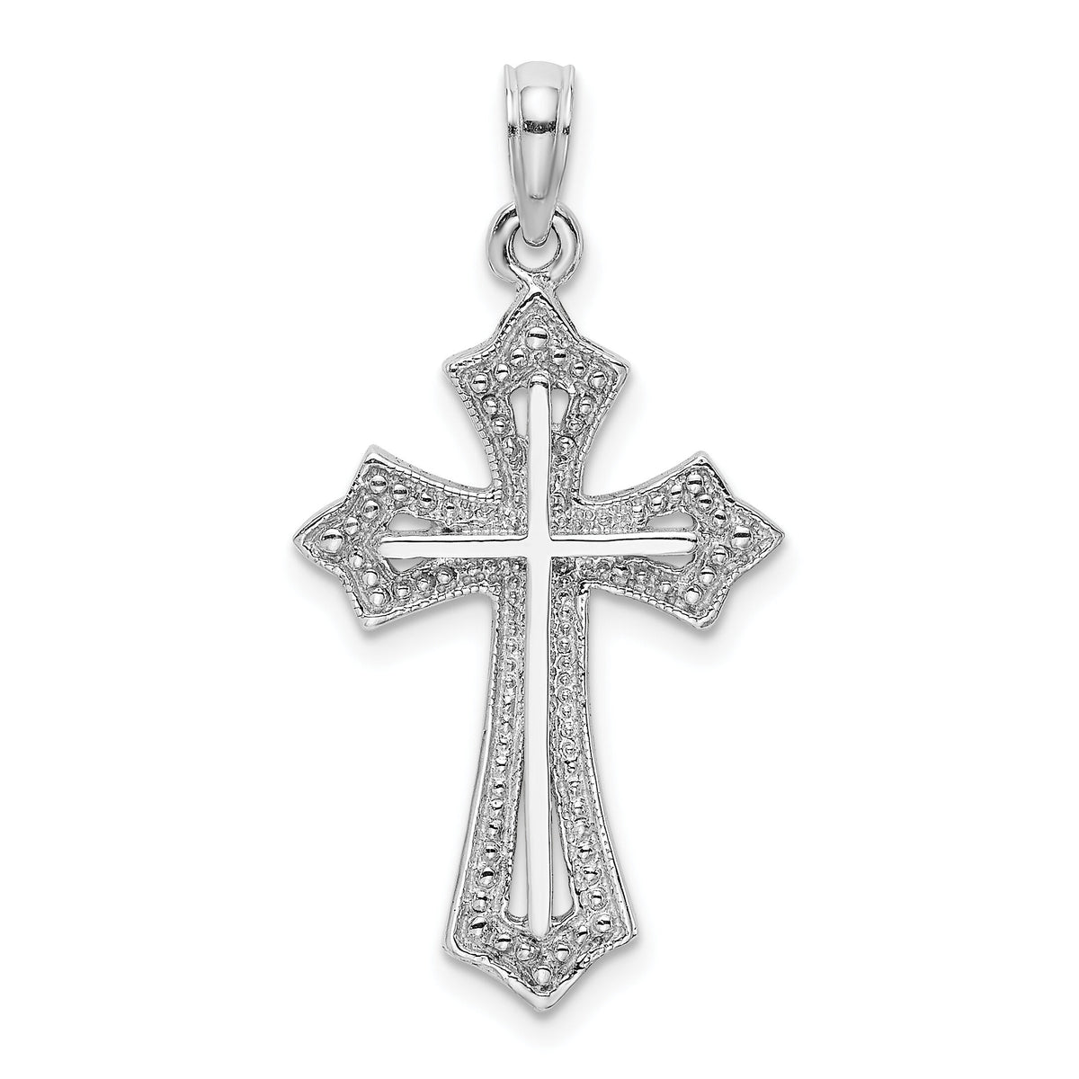 14K White Gold Beaded Cross Charm-K8484W