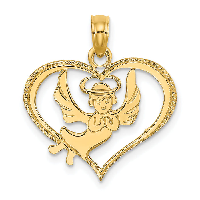 14K Polished Angel In Heart Charm-K8485