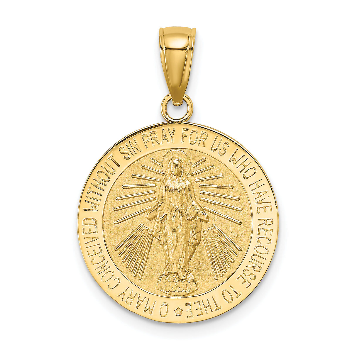 14K Polished and Satin Miraculous Medal Charm-K8487