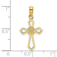 14K Cut-Out and Flat Cross W/ Flower Charm-K8488