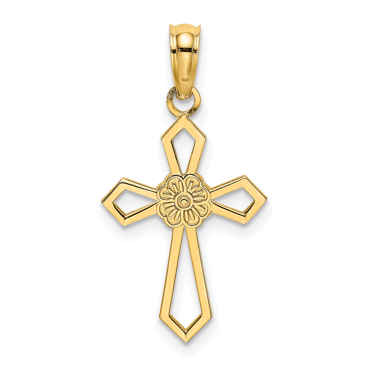 14K Cut-Out and Flat Cross W/ Flower Charm-K8488