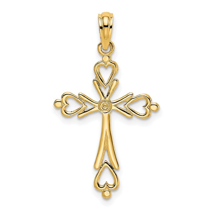 14K Cross Cut-Out w/ Heart Ends Charm-K8489