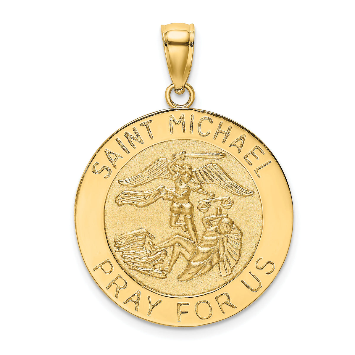 14K Polished / Satin Saint Michael Medal Charm-K8490