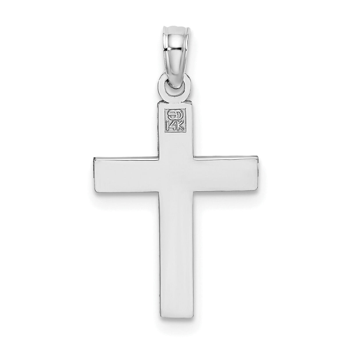 14K White Gold D/C Block Cross  Charm-K8497W