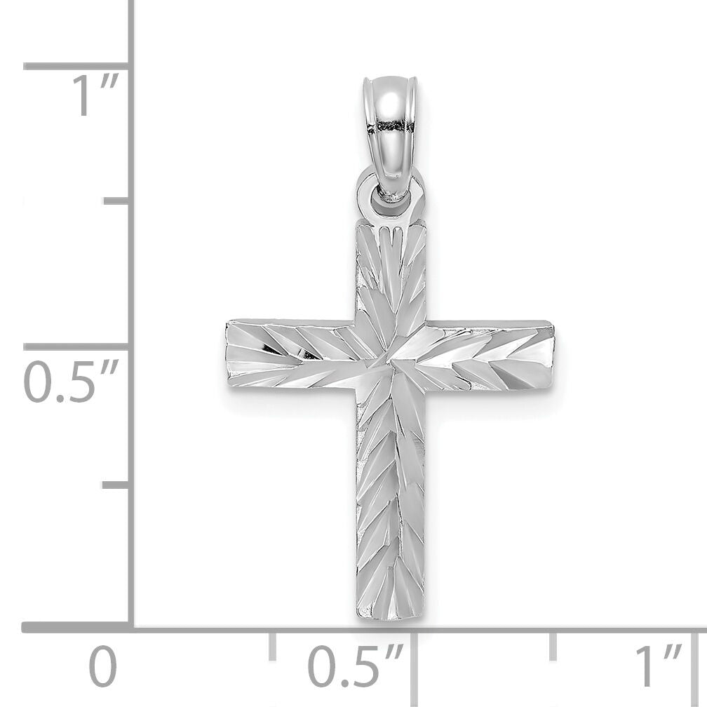 14K White Gold D/C Block Cross  Charm-K8497W