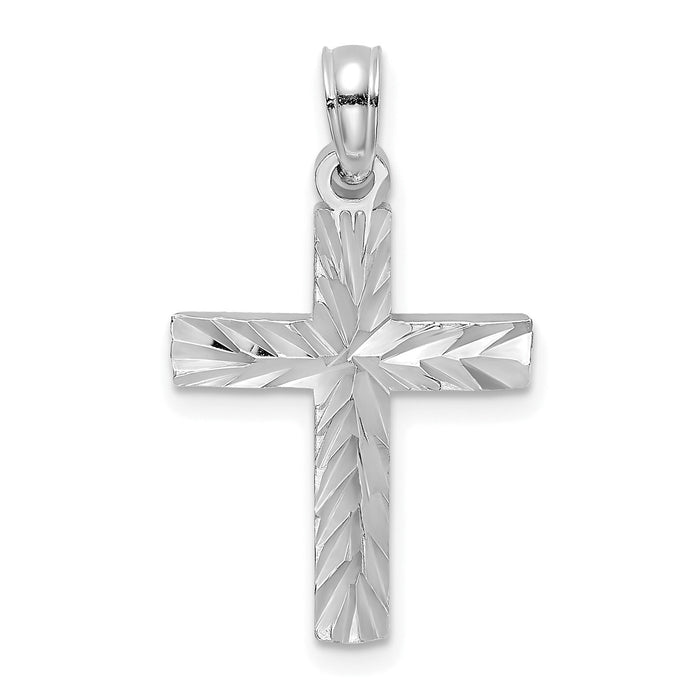 14K White Gold D/C Block Cross  Charm-K8497W