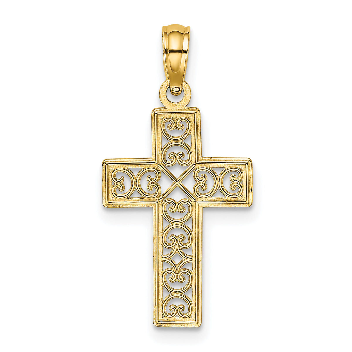 14K Textured Lace Center Cross Charm-K8504