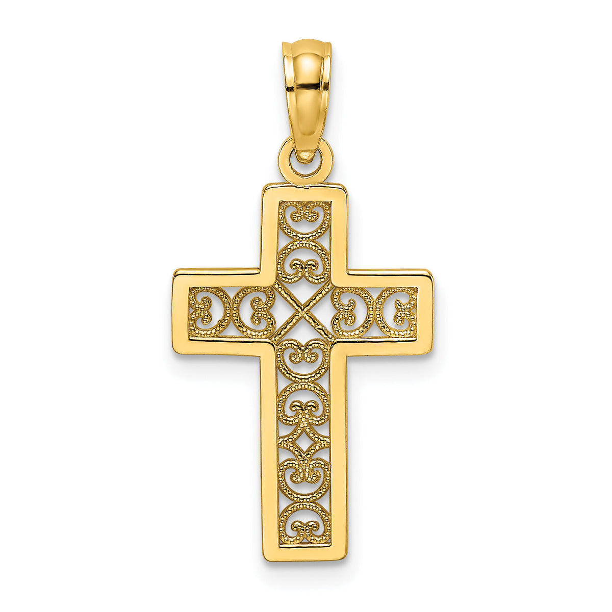 14K Textured Lace Center Cross Charm-K8504