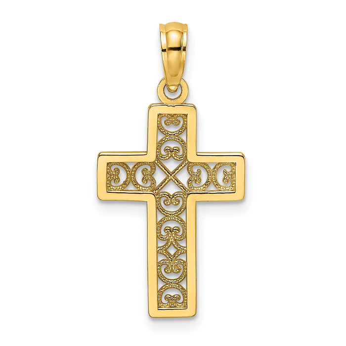 14K Textured Lace Center Cross Charm-K8504