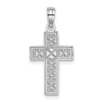 14K White Gold Textured Lace Center Cross Charm-K8504W