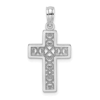 14K White Gold Textured Lace Center Cross Charm-K8504W