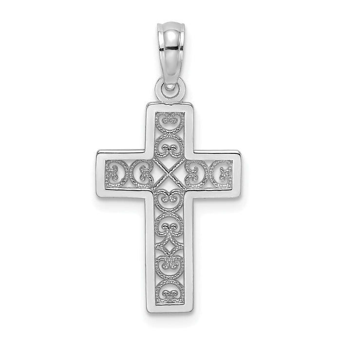 14K White Gold Textured Lace Center Cross Charm-K8504W