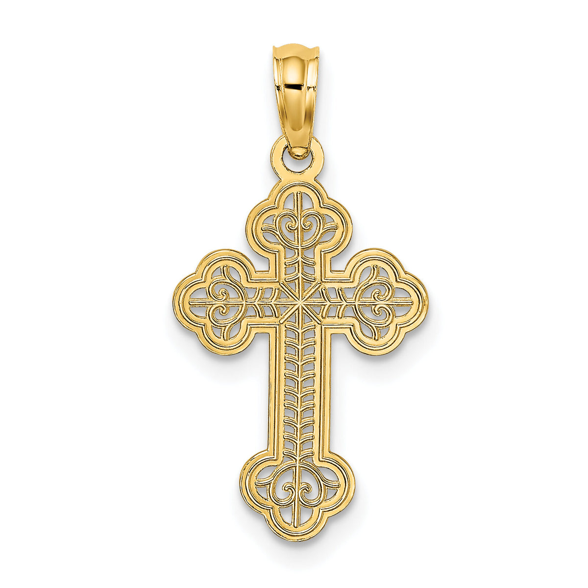 14K Lace Center Budded Cross Charm-K8506