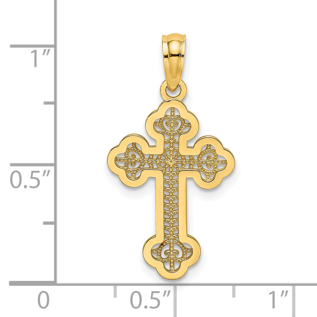 14K Lace Center Budded Cross Charm-K8506