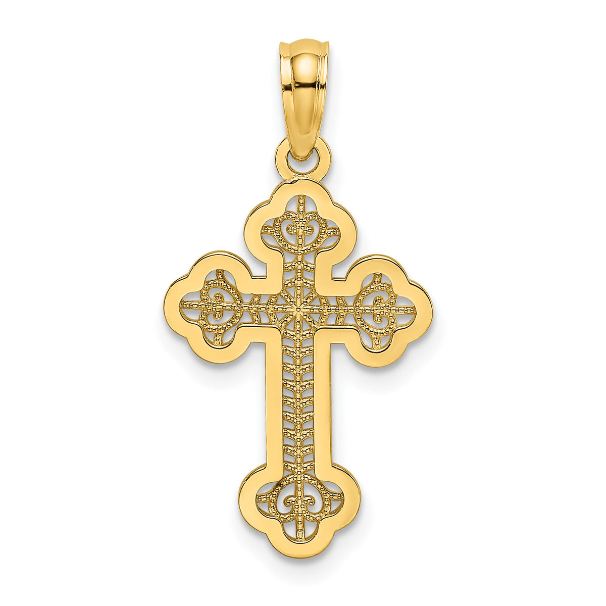 14K Lace Center Budded Cross Charm-K8506