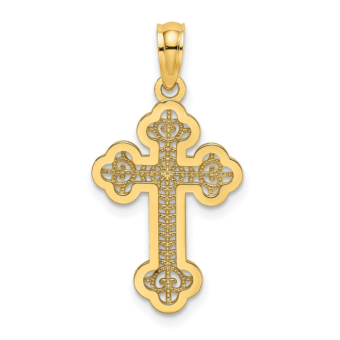 14K Lace Center Budded Cross Charm-K8506
