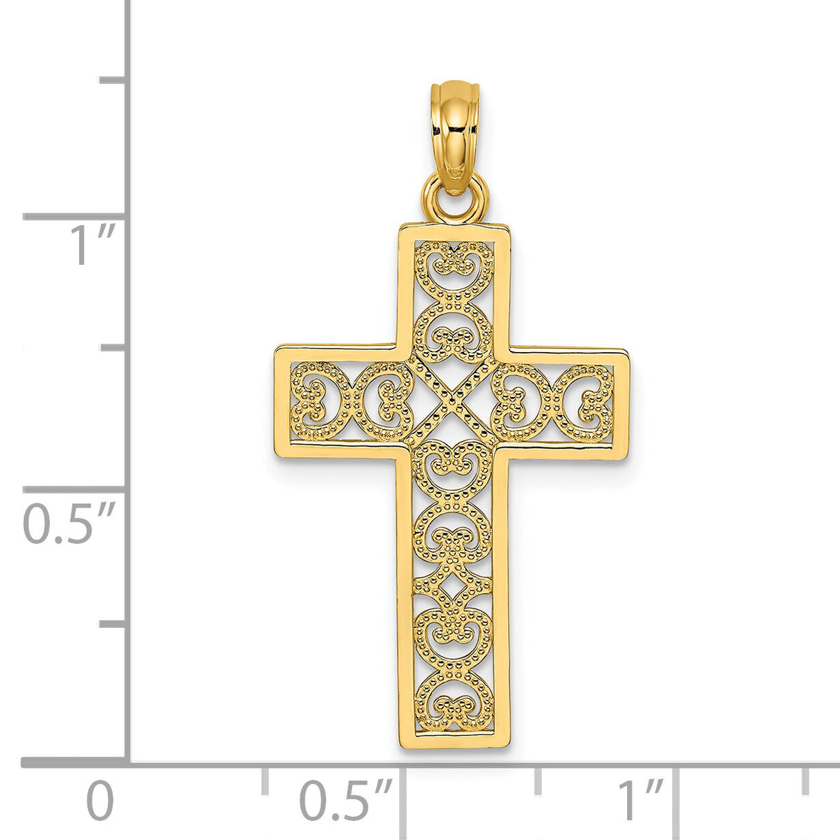 14K Polished Square Cross w/ Heart Design Charm-K8511