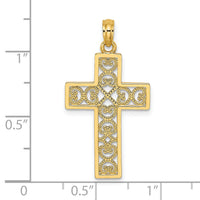 14K Polished Square Cross w/ Heart Design Charm-K8511