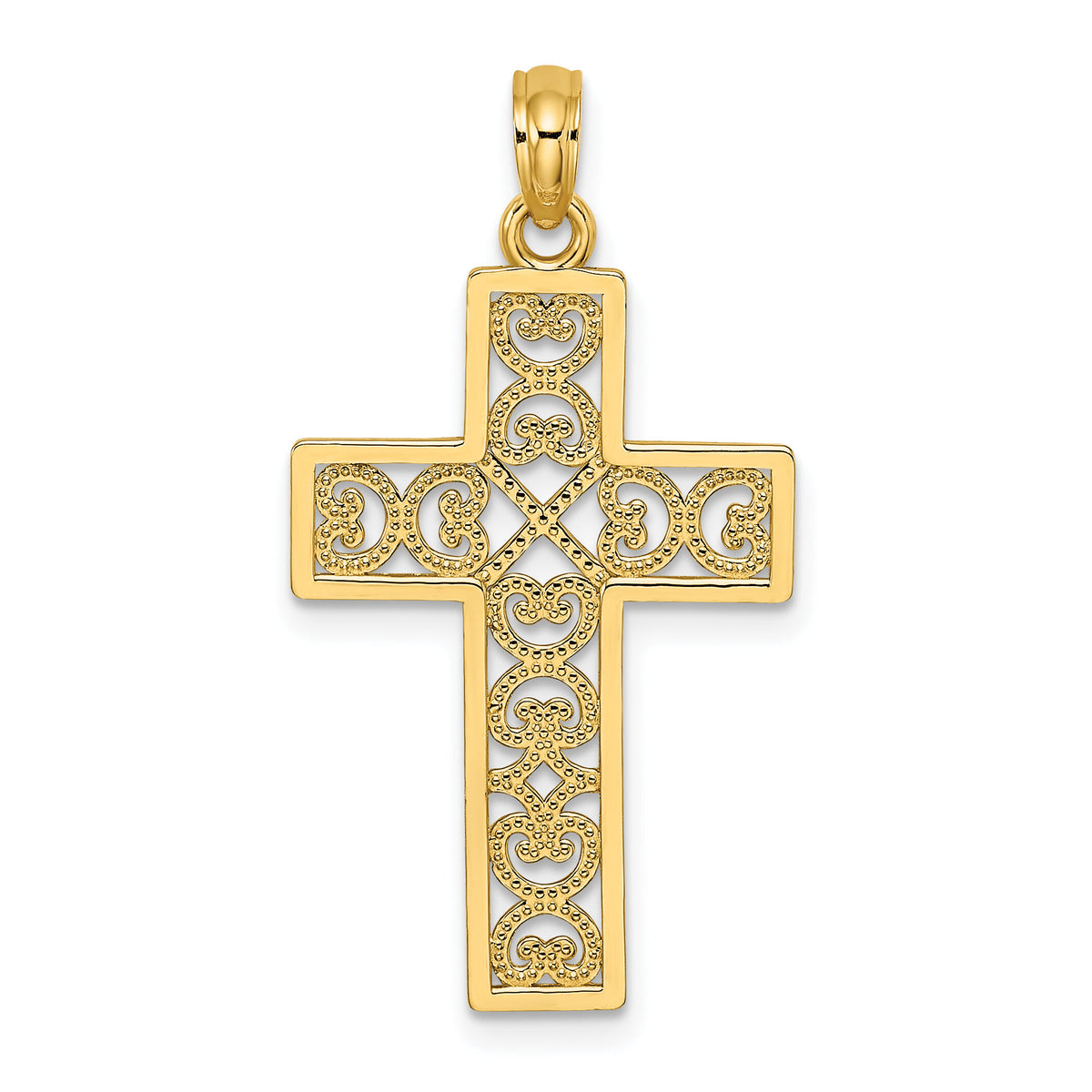 14K Polished Square Cross w/ Heart Design Charm-K8511