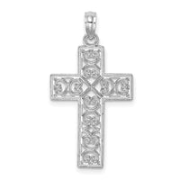 14K White Gold Polished Square Cross w/ Heart Design Charm-K8511W