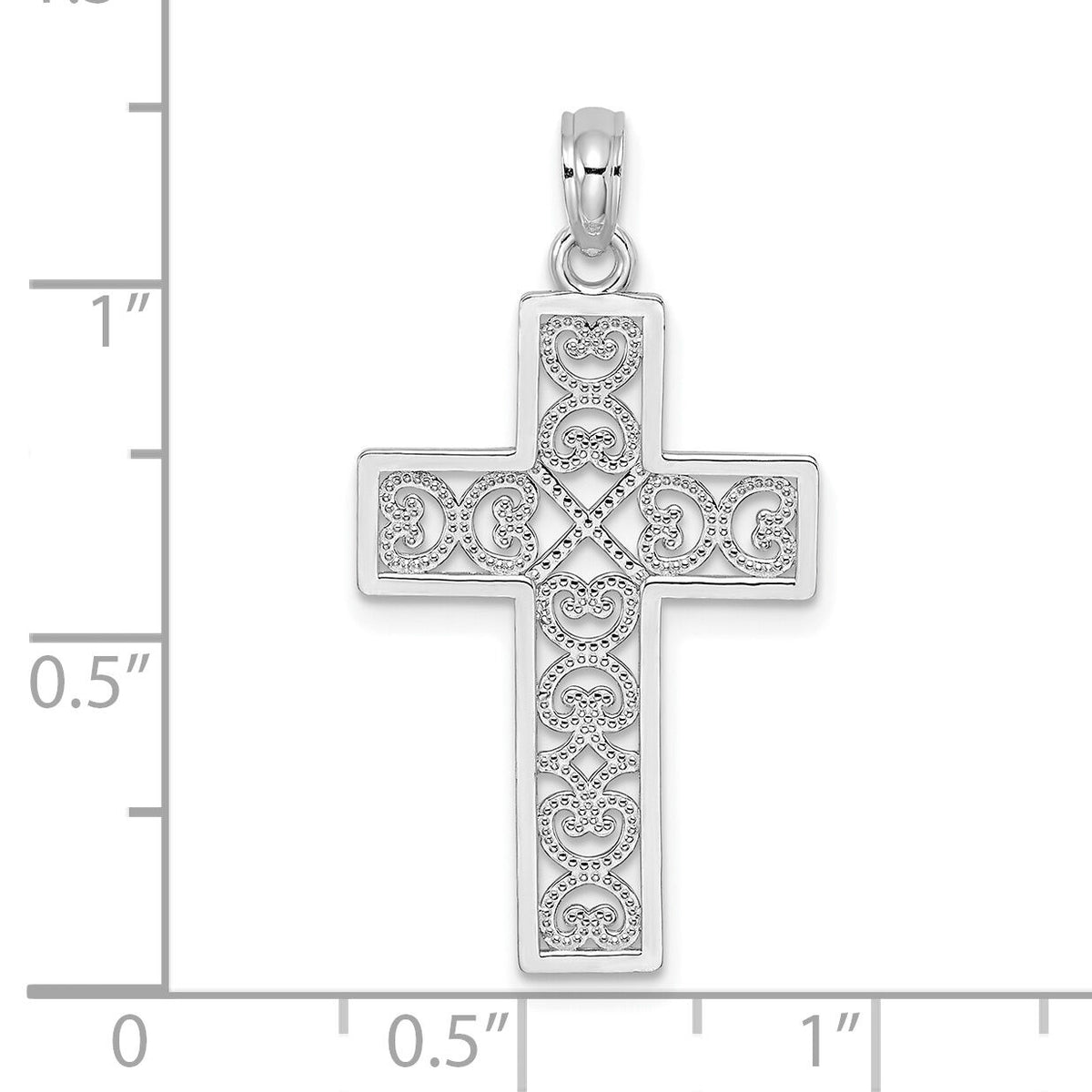 14K White Gold Polished Square Cross w/ Heart Design Charm-K8511W